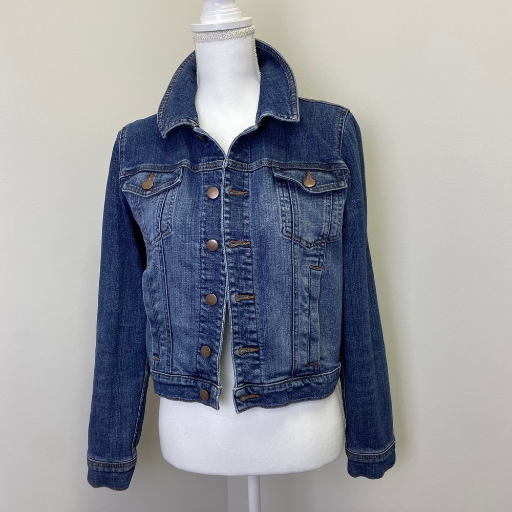 Eileen Fisher Womens Blue Denim Trucker Jacket Stretch Size S/P Casual Travel